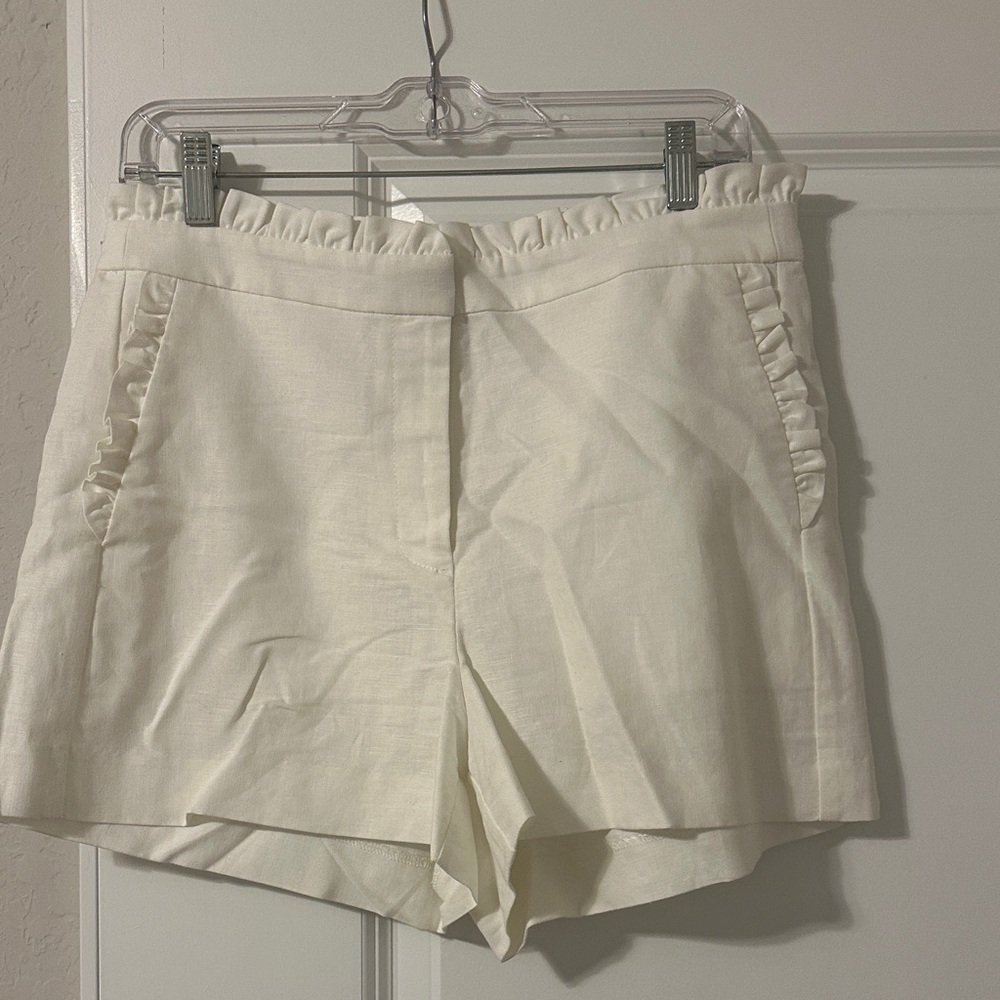 J. Crew Cream High Waist Ruffle Shorts
